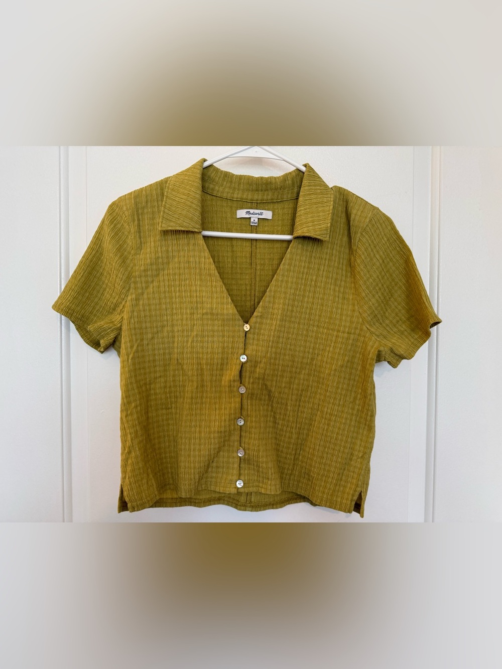 Madewell Olive Green Short Sleeve Button-Down Top - Picture 3 of 10